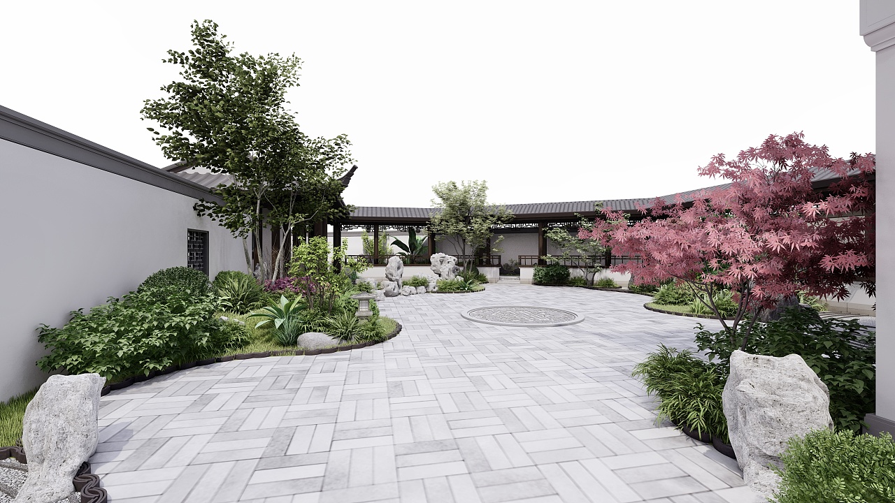 (中式庭院)su2021lumion10.0|空間|景觀設計|賢臣壹品